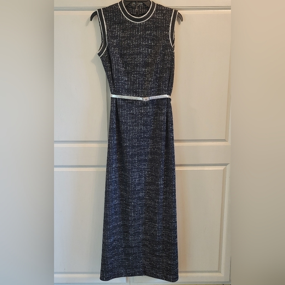 Vintage 70s R&K Knits Black Silver 2 Piece Long Dress And Jacket